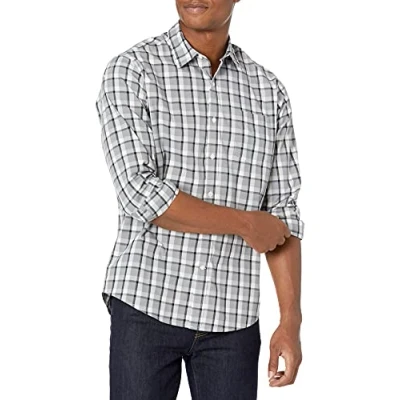 Image de Amazon Essentials Chemise en Popeline à Manches Longues, Style Décontracté, Coupe Standard Men&#039;s, Gris Écossais, L