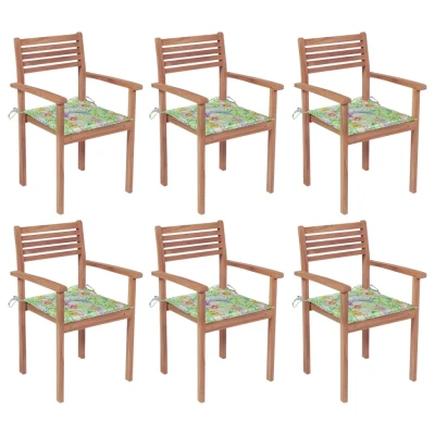 Afbeelding van Tuinstoelen stapelbaar 6 st met kussens massief teakhout
