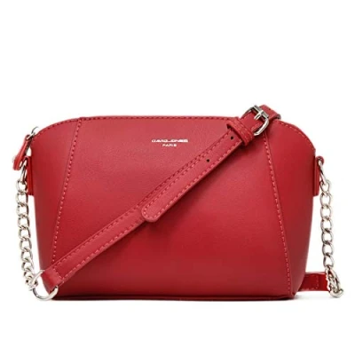 Afbeelding van David Jones Kleine Schoudertas Vrouwen Trapeze Ketting Handtas Gedragen Schouder PU Leer Tas gekruiste Avond Koppeling Mode Werk Winkelen Elegant Trendy Chic, Rood