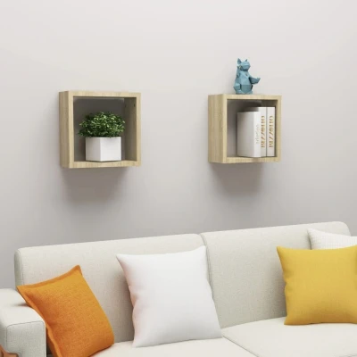 Afbeelding van Wandschappen kubus 2 st 30x15x30 cm sonoma eikenkleurig