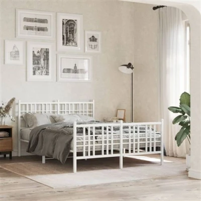Image de vidaXL Cadre de lit métal avec tête lit/pied blanc 137x190cm