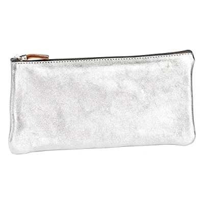 Afbeelding van Clairefontaine 8701C Pennenetui, plat, zilverkleurig, iriserend effect, 22 x 11 cm, van echt lamsleer, schoolbenodigdheden, etui met kleurpotloden, pennenhouder