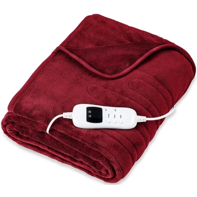 Afbeelding van Sinnlein Elektrische deken wijnrood van fleece 180 x 130 cm antraciet plaid warmtedeken met automatische uitschakeling knuffeldeken timerfunctie 9 temperatuurniveaus wasbaar tot 40 C digitaal display