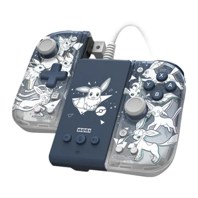 Image de Pack Hori Manette Set Adaptateur Mode Télé + Split Pad Compact Edition Evoli pour Nintendo Switch et OLED Bleu Transparent