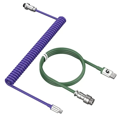 Afbeelding van MAMBASNAKE C01 Câble de Clavier Spiralé, Pro Customized USB C pour Mécanique, Jeu Câble, Type vers A, TPU Coiled Cable avec Connecteur D&#039;aviation En Métal Violet &amp; Vert