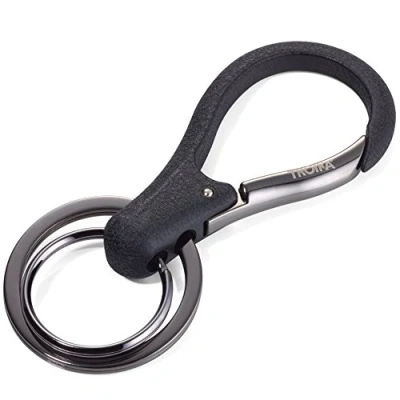 Afbeelding van TROIKA KEY Organizer KR17 09 / GM sleutelhanger met 2 ringen Karabijnhaak gelakt Sleutelorganisatie Glanzend Zwart/Gunmetal Grijs Het origineel van Troika, zwart, 8 cm,