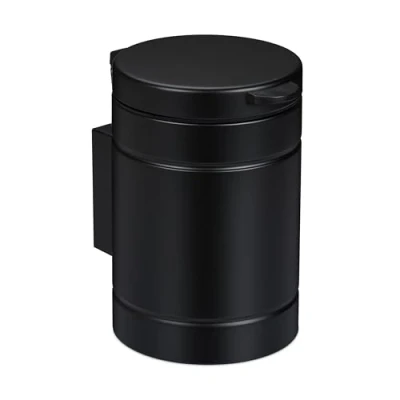Afbeelding van Relaxdays badkamer prullenbak hangend 3 liter softclose rond staal voor toilet zwart