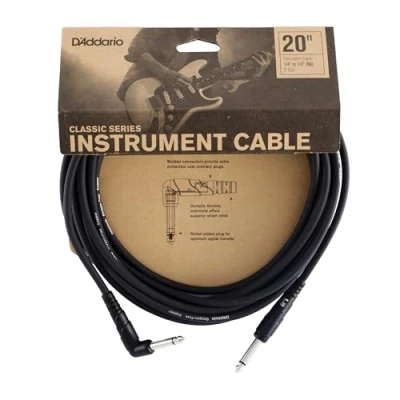 Image de Câble de guitare D&#039;Addario Série Classic d&#039;instrument 6.096 Mètres Angle Droit 1 Pack