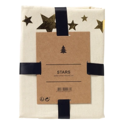 Afbeelding van STARS tafelloper 45x145 cm met gouden sterren Whisper White wit