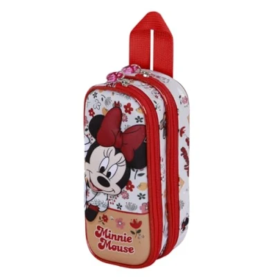 Afbeelding van Disney Minnie Mouse dubbel etui 3D bloemenpatroon, rood, 22 x 10 cm, één maat, etui, One size, Dubbele
