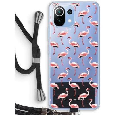 Afbeelding van Case Company® hoesje met Koord geschikt voor Xiaomi Mi 11 Lite Flamingo Telefoonhoesje Zwart Bescherming aan alle Kanten en Over de Schermrand