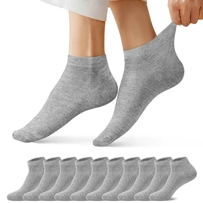 Afbeelding van FALARY 10 Paar Enkelsokken Heren &amp; Dames Sneakersokken Katoen Ademende sportsokken, 10x Grijs, 43 46 EU