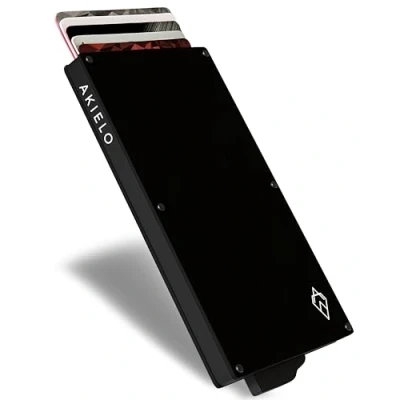 Afbeelding van AKIELO Portemonnee, kaarthouder van leer met RFID blokkering, compacte herenportemonnee (Alpha collectie), 01 stuks. Zwarte editie, Minimalistisch