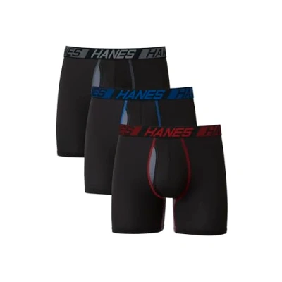 Afbeelding van Hanes Total Support Set van 3 boxershorts tegen schuren vocht met verfrissing, normale pijpen, zwart, XL