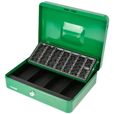 Afbeelding van HMF 4215 06 afsluitbare geldcassette met muntenvak, 30,5 x 24 8,5 cm, groen