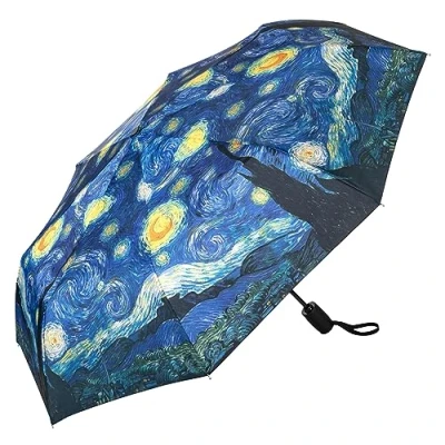 Afbeelding van VON LILIENFELD Vincent van Gogh zakparaplu, sterrennacht, winddichte kunst, automatisch openen en sluiten, stabiel, licht compact, meerkleurig, L50/D100, Meerkleurig