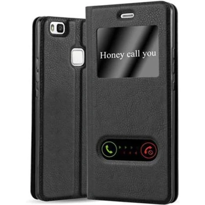 Afbeelding van Cadorabo Hoesje geschikt voor Huawei P9 LITE 2016 / G9 in KOMEET ZWART Beschermhoes met magnetische sluiting, standfunctie en 2 kijkvensters Book Case Cover Etui