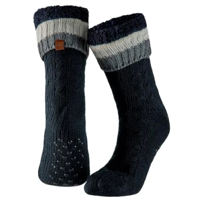 Afbeelding van Apollo Huissokken heren met vacht anti slip Blauw One size Fluffy sokken Slofsokken Huisokken Warme
