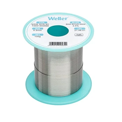 Afbeelding van Weller WSW SCN M1 (T0051402899) Loodvrije soldeerdraad, Ø 0,3 mm, legering Sn99.3Cu0.6Ni0.05, flux 3,5%, 100g, zilver, 0,3mm, 100g