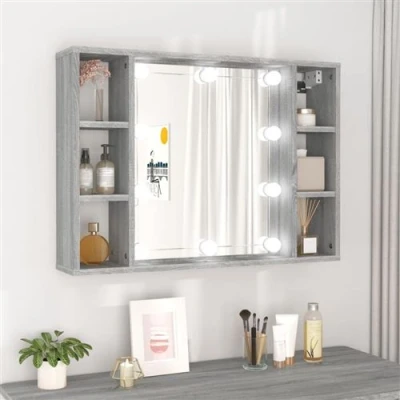 Afbeelding van vidaXL Spiegelkast met LED verlichting 76x15x55 cm grijs sonoma eiken