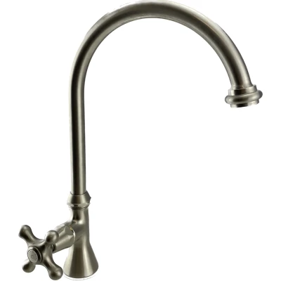 Afbeelding van PB klassieke fonteinkraan met sterknop koud water hoge ronde uitloop RVS 1208953276
