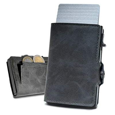 Afbeelding van slimfin® Slanke Portemonnee met muntvak Kaarthouder voor heren Klein/Mini RFID bescherming, Donkergrijs, Minimalistisch