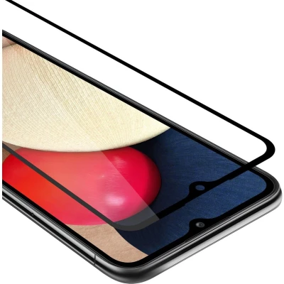Afbeelding van Cadorabo Screenprotector geschikt voor Samsung Galaxy A02s Volledig scherm pantserfolie Beschermfolie in TRANSPARANT met ZWART Gehard (Tempered) display beschermglas 9H hardheid 3D Touch