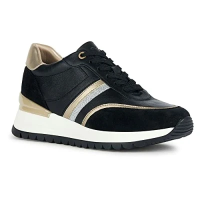 Afbeelding van Geox D Desya Sneakers laag, Dames, Maat: 37, Black Leer/ synthetisch