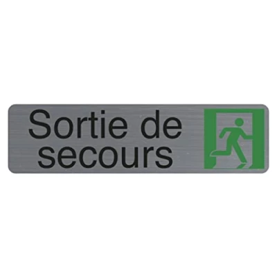 Image de Exacompta Réf. 67172E 1 Plaque de porte adhésive Sortie secours murale imprimée signalisation Sur tous supports Aspect aluminium brossé Dimensions : 16,5 x 4,4 cm