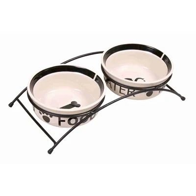 Afbeelding van Trixie Voerbak / Drinkbak Set Eat On Your Feet Wit Zwart 2X600 ML 15 CM (398256)