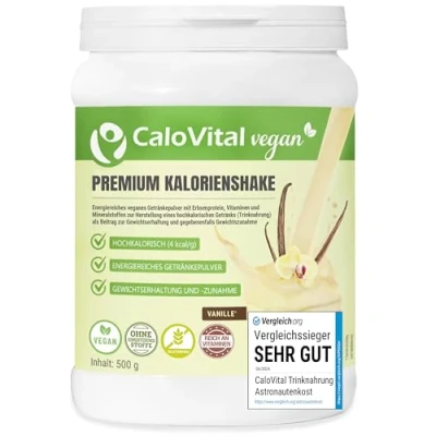 Afbeelding van CaloVital Drinkvoer, hoogcalorisch, drinken, veganistisch, astronauten, met koolhydraten, eiwitten, vitaminen en mineralen, hoog gedoseerd, 500 g, vanille