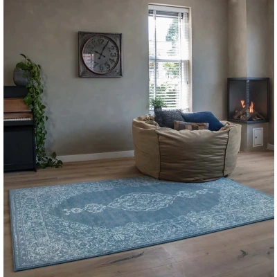 Afbeelding van Vintage Tapijt/Vloerkleed Joy De Vivre Pixel Lichtblauw/crème 200x290 Cm