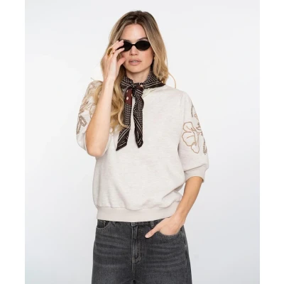 Afbeelding van Geisha Trui Sweater Met Sierlijk Dessin 52592 24 000715 Beige Melange Dames Maat M