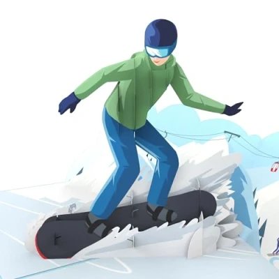 Afbeelding van MOKIO® Snowboarder pop up kaart 3D cadeaukaart voor snowboardvakanties of snowboardlessen, reisvoucher wintersport
