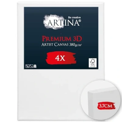 Afbeelding van Artina Set van 4 Schildersdoeken 50x70 cm 3D Premium Voorgerekte Doeken Wit met FSC® Houten Spieraam Stabiele Voorbehandelde Canvas Schildersdoek 380g/m141