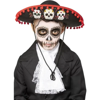Image de Smiffys 52750 Kids Day of the Dead Sombrero unisexe, noir, taille unique
