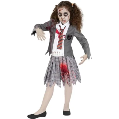 Afbeelding van Funidelia Zombie Studentenkostuum voor meisjes Ondood, Halloween, Horror Kostuum kinderen Accessoire verkleedkleding en rekwisieten carnaval &amp; feesten Maat 107 113 cm Grijs / Zilver