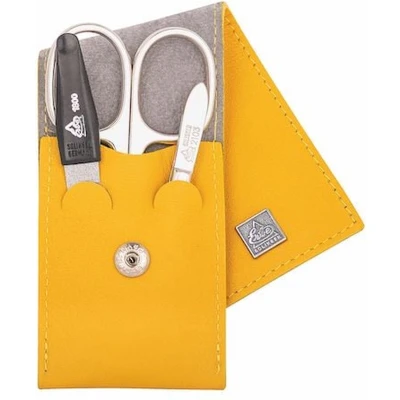 Afbeelding van Erbe Solingen 3 delige Manicure Etui met Drukknoop sluiting Mosterd Geel (ERBE9671)