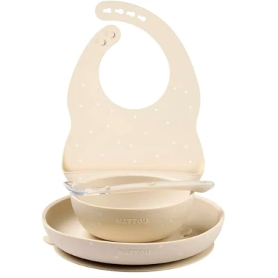 Afbeelding van Nattou Silicone Serviesset Voor Kinderen 4 Stuks 43 cm Klei Patroon
