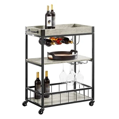 Afbeelding van SoBuy FKW56 HG Keukenwagen met 2 legplanken en een afneembaar metalen dienblad op wieltjes, ca. 80 x 90 40 cm, lichtgrijs