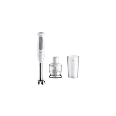 Afbeelding van Braun MultiQuick 5 MQ50.201M, Minipimer met PowerBell Plus technologie, 21 snelheden+turbo, EasyClick systeem, roestvrijstalen staaf, hakmolen 350 ml en glas 600 ml, 1000 W, wit