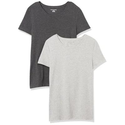 Image de Amazon Essentials T Shirt Col Rond à Manches Courtes Coupe Classique Women&#039;s, Pack of 2, Charbon Chiné/Gris Clair Chiné, XXL