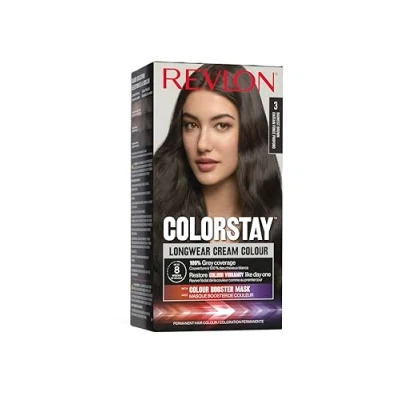 Image de Revlon ColorStay Coloration Permanente cheveux Longue Tenue Couvre 100% des blancs Jusqu’à 8 semaines Huile de Macadamia et Beurre Murumuru N3 Châtain Foncé Profond