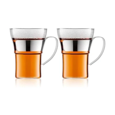 Afbeelding van Bodum ASSAM koffieglas, set van 2 (metalen handgreep, vaatwasmachinebestendig, 0,35 l/340 g) glanzend