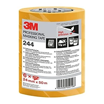 Afbeelding van 3M Professionele afplakband, hoge precisie, binnen en buiten, 24 mm x 50 m, 6 rollen, compatibel met verf op waterbasis oplosmiddelen