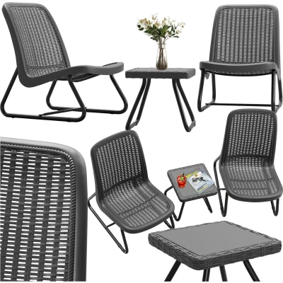 Afbeelding van tectake® Tuinmeubelset voor 2 personen Buitenmeubels weerbestendig balkon Tuinloungeset Terrasmeubilair Zitgroep met 2x loungestoelen en 1x tuintafel bijzettafel rotan look grijs