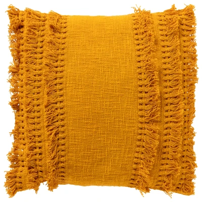 Afbeelding van Dutch Decor FARA Sierkussen 45x45 cm 100% katoen met franjes Golden Glow geel