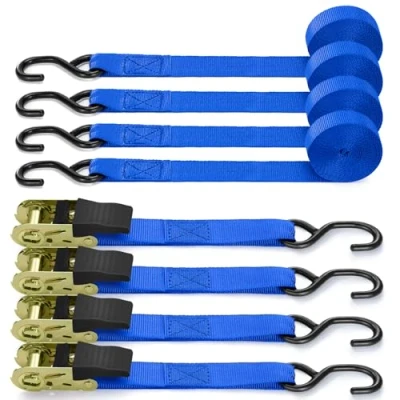 Afbeelding van Ohuhu 4 delige ratelriem, 680 kg, 4,6 m, spanbanden met ratel, sjorriem ratelspanner, voor dagelijks transport en goederengroepering, blauw