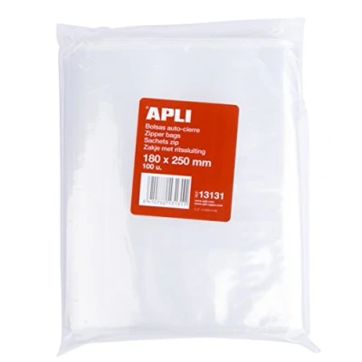 Afbeelding van Set opslagtassen Apli Zelfsluitend Plastic 100 Stuks Wit Transparant Claro 220 x 310 mm