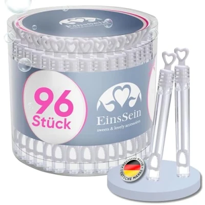 Afbeelding van EinsSein Zeepbellenset voor bruiloft, wit, met hartvormige handgreep, zeepbellen als gastgeschenk doop, bruiloftsdecoratie, mini ideeën